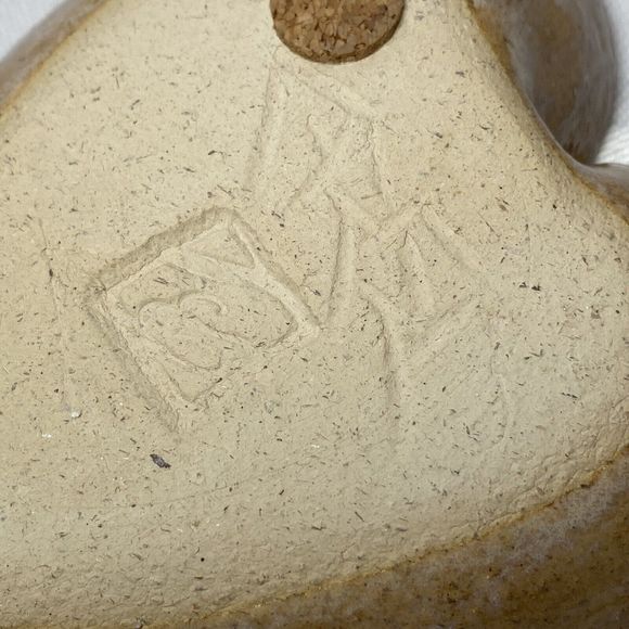 Ceramic Studio Art Pottery Glazed Heart Leaf Print Trinket Dish Tray Signed - Picture 11 of 11